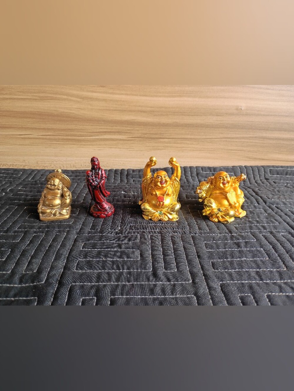 Golden and Red Resin Buddha Figurine Set - Decorative Home Accents